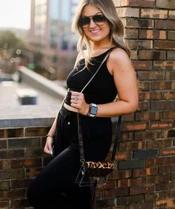 Dynamic Fashion Black One Shoulder Ribbed Tank Top Women's Clothing