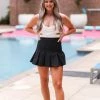 Blue Blush Black Stretchy Pleated Mini Skirt
