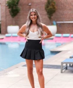 Blue Blush Black Stretchy Pleated Mini Skirt