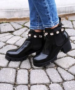 Akira Black Rhinestone Amulet Ankle Booties