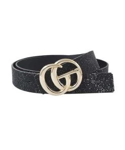 Icco Black Rhinestone GG Belt Women's Clothing