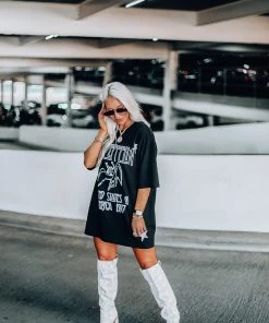 Vintage Distressed Black Rhinestone Star Band Tee