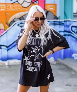 Vintage Distressed Black Rhinestone Star Band Tee