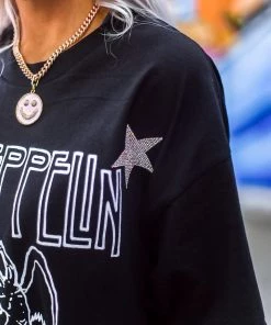 Vintage Distressed Black Rhinestone Star Band Tee