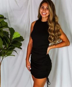 Illa Illa Black Ruched Sleeveless Knit Dress