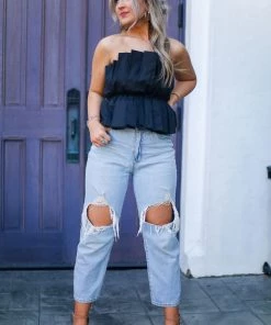 Do + Be Black Ruffle Tube Top