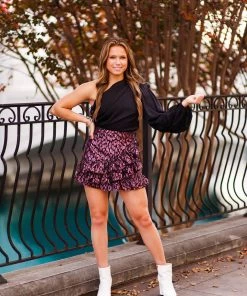 HYFVE Women's Clothing Black Satin One Shoulder Cropped Blouse