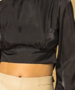 HYFVE Black Satin Open Back Blouse Women's Clothing