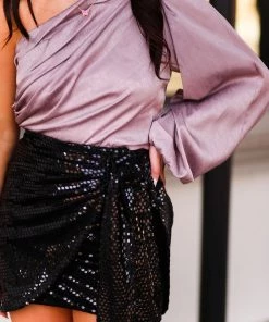Do + Be Women's Clothing Black Sequin Wrap Mini Skirt