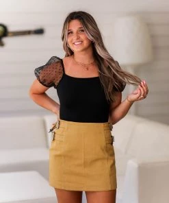 Peach Love California Women's Clothing Black Sheer Puff Sleeve Bodysuit