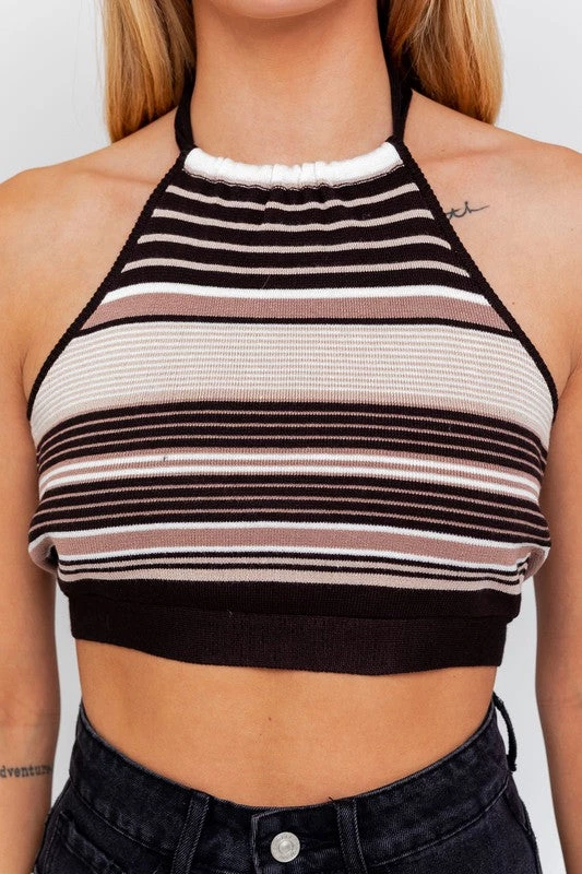 Le Lis Black Striped Halter Neck Knit Top 3 Le Lis Black Striped Halter Neck Knit Top