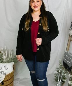 HYFVE Women's Clothing Black Velvet Button Down