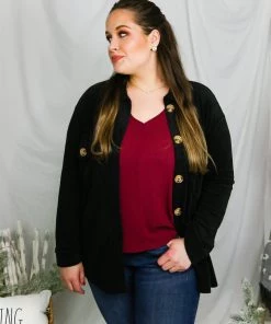 HYFVE Women's Clothing Black Velvet Button Down