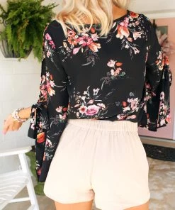 She & Sky Show Me A Good Time Black Floral Top Women's Clothing
