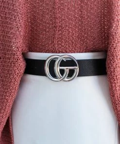 Art Box Black Faux Leather GG Belt With Silver Buckle