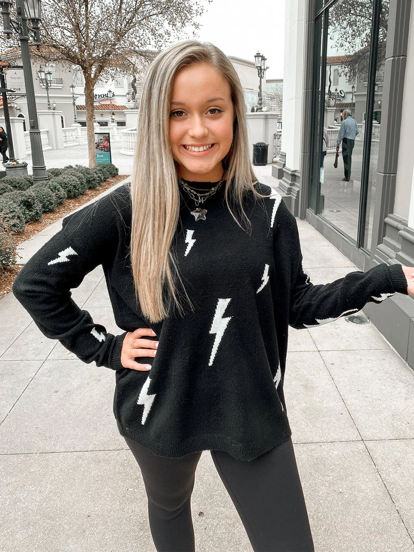 Eesome Black Lightning Bolt Knit Sweater - RESTOCK Women's Clothing