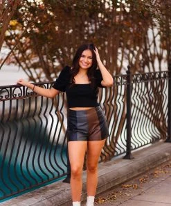 Le Lis Black Puff Sleeve Knit Crop Top