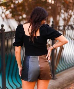 Le Lis Women's Clothing Black And Brown High Waisted Faux Leather Shorts