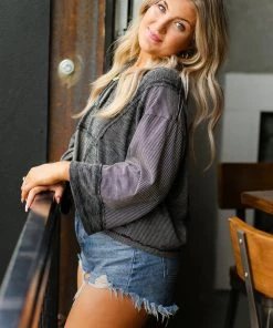 POL Black And White Striped Pullover Women's Clothing