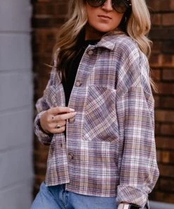 Time After Time Women's Clothing Blue And Pink Plaid Button Down Flannel