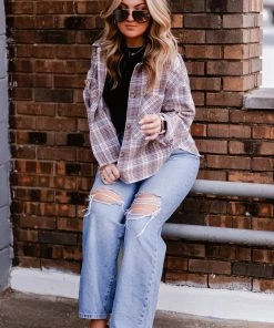 Time After Time Women's Clothing Blue And Pink Plaid Button Down Flannel