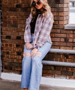 Time After Time Women's Clothing Blue And Pink Plaid Button Down Flannel