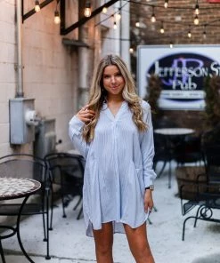 HYFVE Blue And White Pin Stripe Tunic Top Women's Clothing