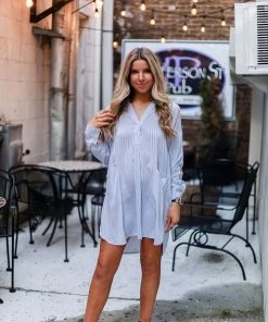 HYFVE Blue And White Pin Stripe Tunic Top Women's Clothing