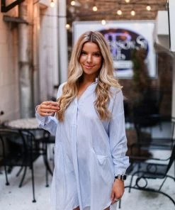 HYFVE Blue And White Pin Stripe Tunic Top Women's Clothing