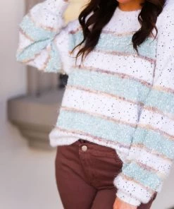 Adora Blue And White Shimmer Stripe Confetti Sweater