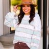 Adora Blue And White Shimmer Stripe Confetti Sweater