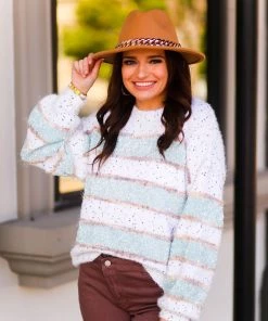 Adora Blue And White Shimmer Stripe Confetti Sweater
