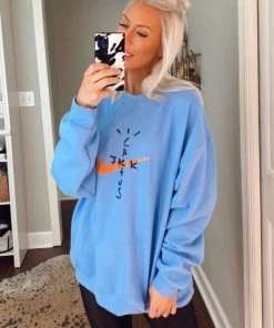 Vintage Distressed Women's Clothing Blue Cactus Crewneck Sweatshirt