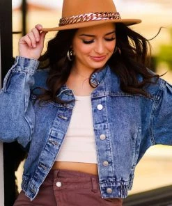 HYFVE Women's Clothing Blue Cinched Hem Denim Jacket