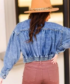 HYFVE Women's Clothing Blue Cinched Hem Denim Jacket
