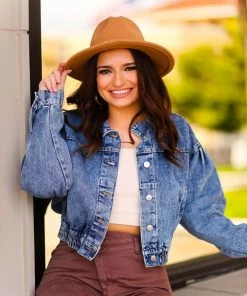 HYFVE Women's Clothing Blue Cinched Hem Denim Jacket