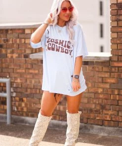 Vintage Distressed Blue Cosmic Cowboy Graphic Tee