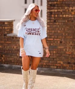 Vintage Distressed Blue Cosmic Cowboy Graphic Tee