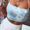 Le Lis Blue Denim Tie Dye Halter Neck Crop Top