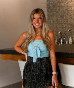 Blue Blush Blue Front Tie Tube Top Women's Clothing