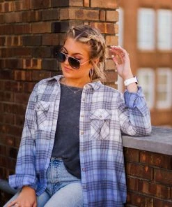 Heyson Blue Ombre Button Down Flannel Women's Clothing