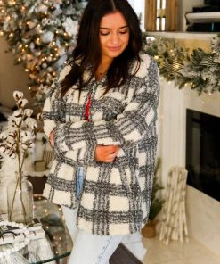 HYFVE Women's Clothing Blue Plaid Sherpa Shacket