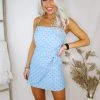 Blue Blush Blue Polka Dot Wrap Mini Dress