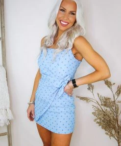 Blue Blush Blue Polka Dot Wrap Mini Dress