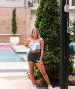 Le Lis Blue Silk Bandana Tie Top