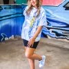 Vintage Distressed Women's Clothing Astroworld Blue Tie Dye Graphic Tee