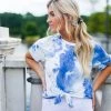 She & Sky Blue Tie Dye Front Tie T-Shirt