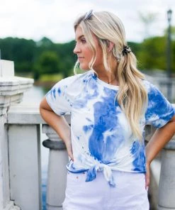 She & Sky Blue Tie Dye Front Tie T-Shirt
