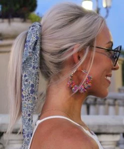 Golden Stella Blue Floral Hair Scarf Scrunchie