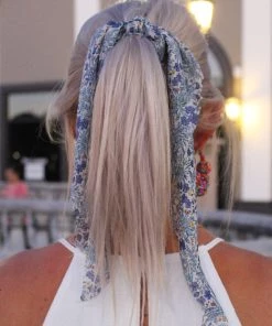 Golden Stella Blue Floral Hair Scarf Scrunchie